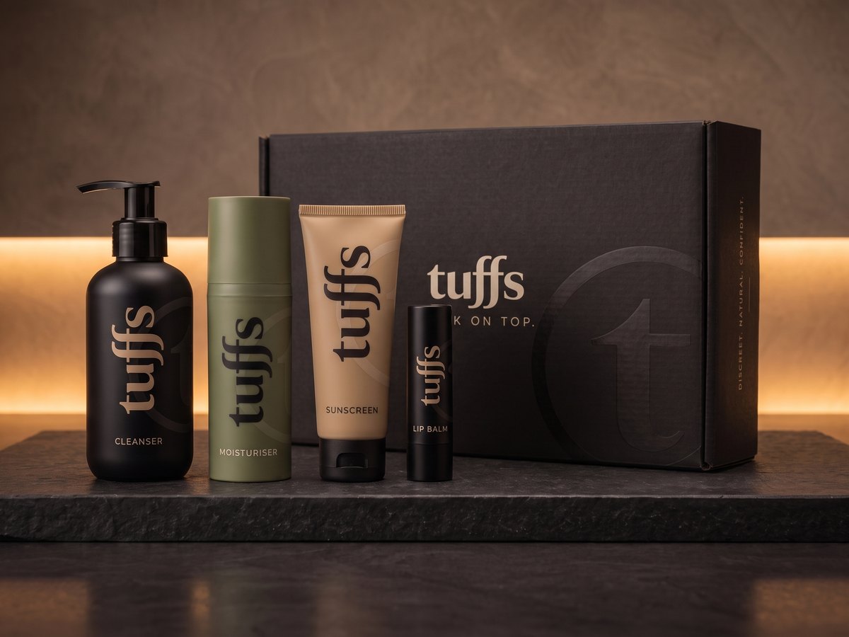 The Tuffs skin care kit: cleanser, moisturiser, sunscreen and lip balm